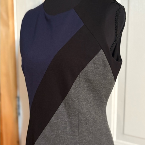 White House Black Market Asymmetrical Blue Gray Sheath Dress - Picture 2 of 12